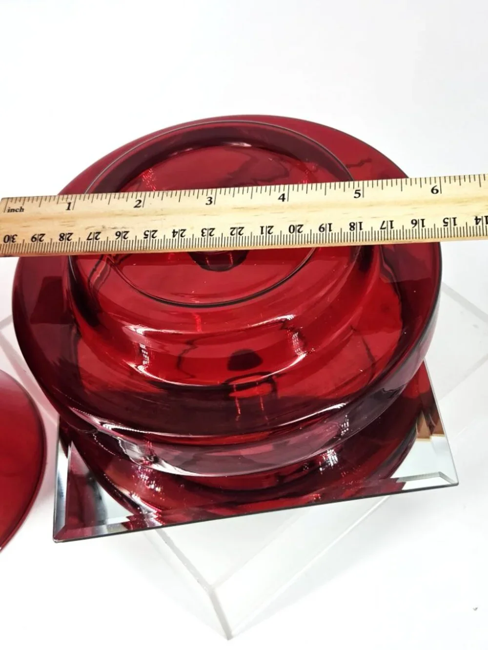 Fenton VTG 1980s Holiday Designs Ruby Red Glass 2 Piece Hurricane Candle Holder